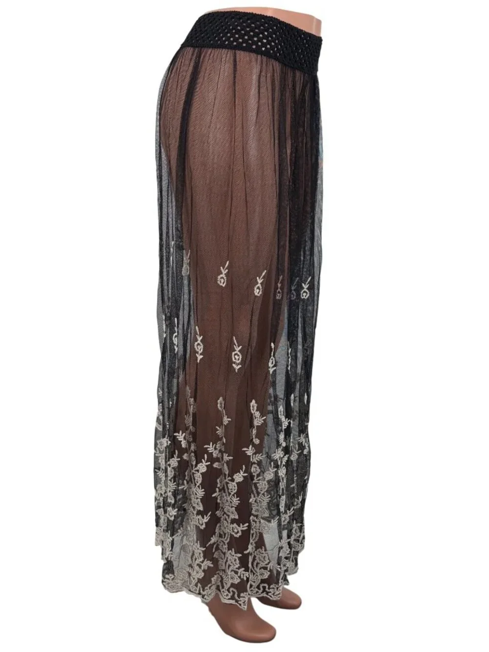 NWT Gypsy Junkies Black Sheer Embroidered Lace Maxi Skirt | Coquette Fairy Boho - Picture 8 of 15